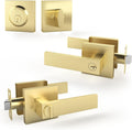 Satin Brass Square Lever Door Handle and Deadbolt Lock Combo Pack of 2 E91541
