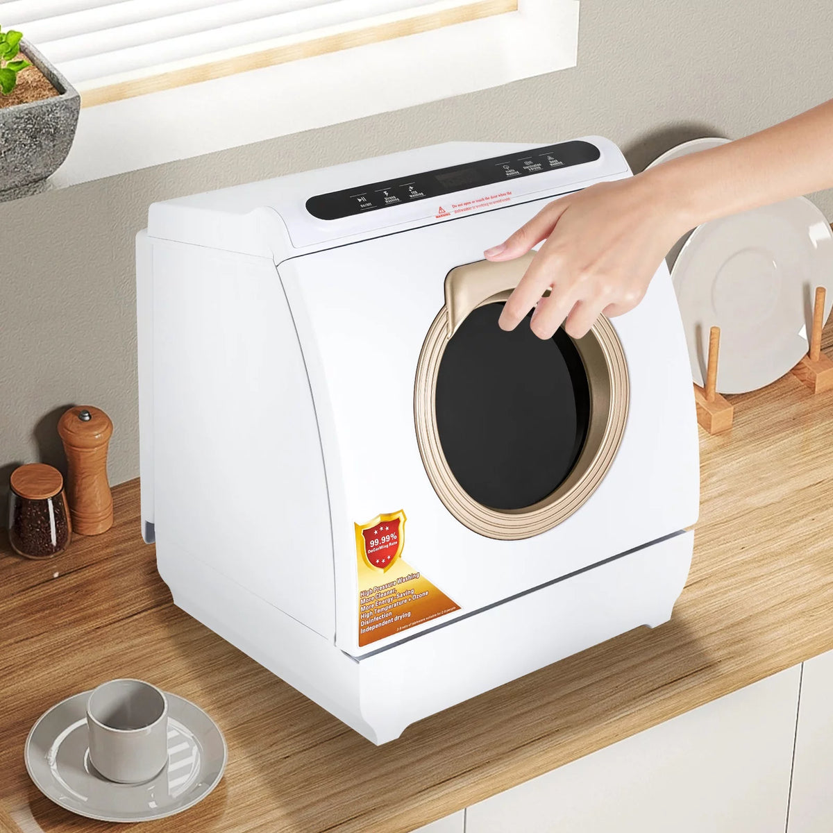 900W White Compact Countertop Dishwasher Z596