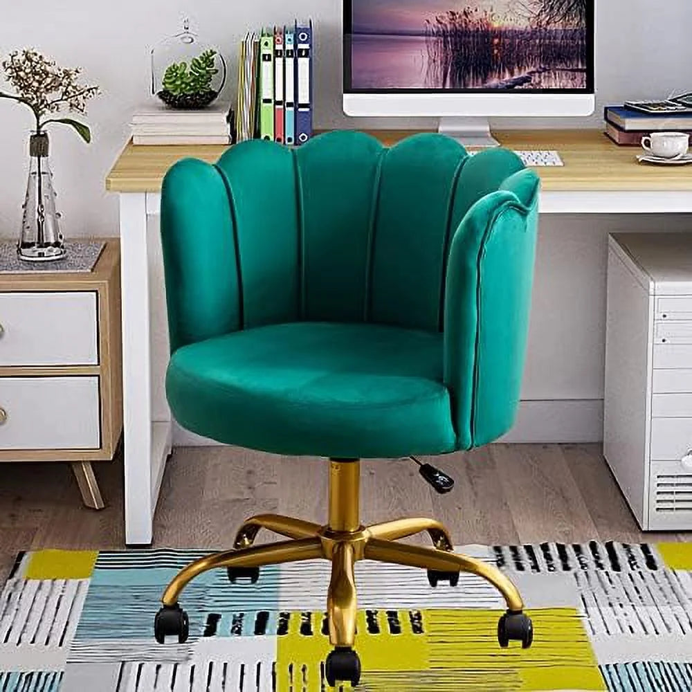 Velvet Height Adjustable Swivel Rolling Chair with Metal Base I97782