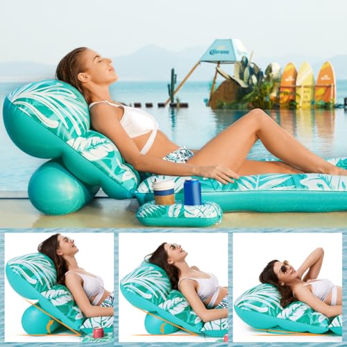 Inflatable Pool Float Lounger with Adjustable Backrest Cup Holders E428315