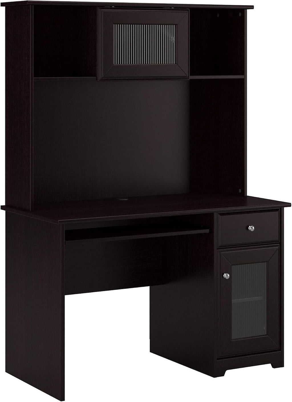 Small Computer Desk with Hutch and Keyboard Tray, 48W, Linen White Oak E76197