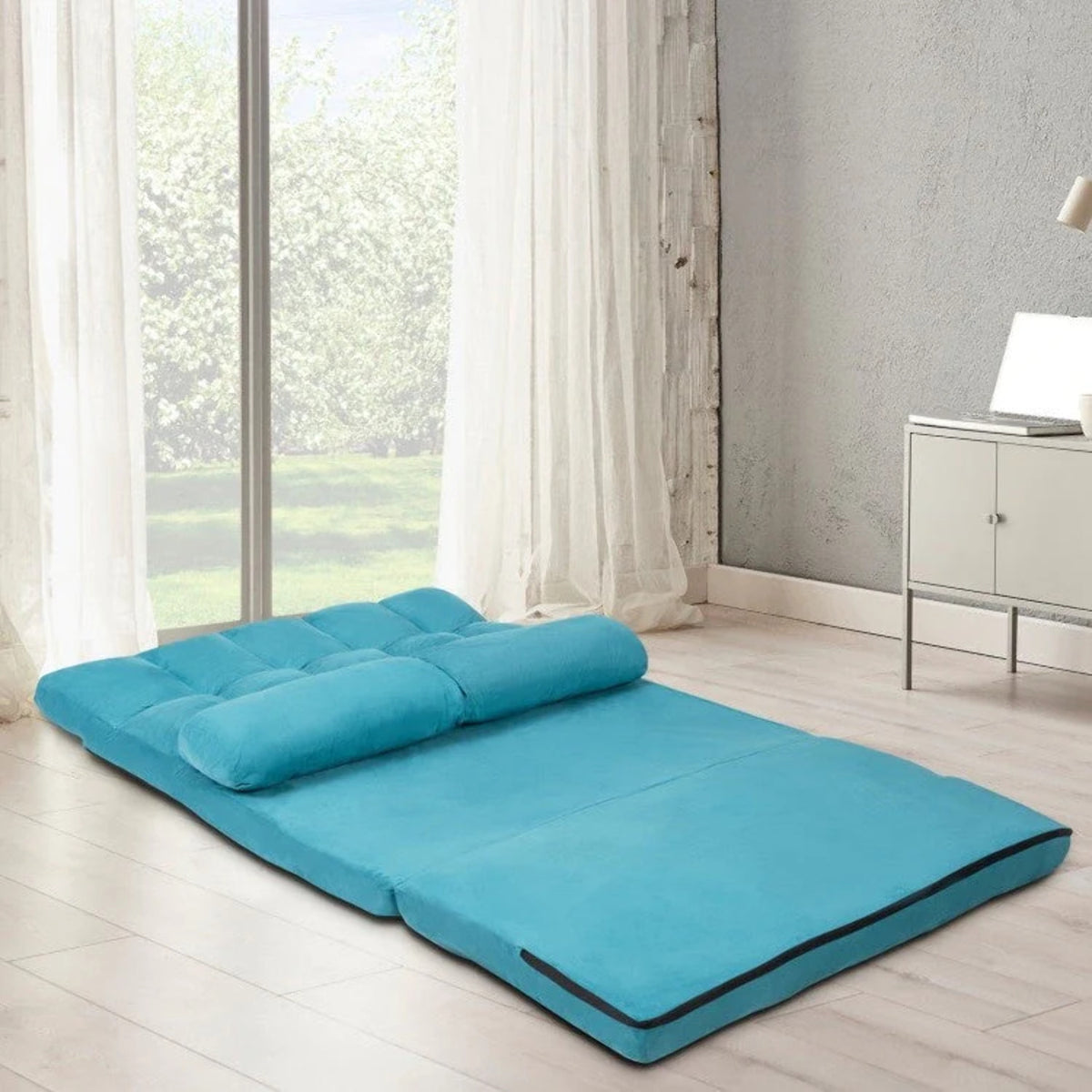 Teal Blue Foldable Floor Sofa Bed with Cloth Cover J30932