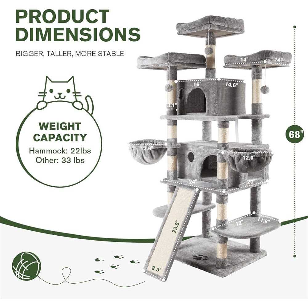 68 Inches Multi-Level Cat Tree with Cat Condo Plush Perches Sisal Scratching U42366