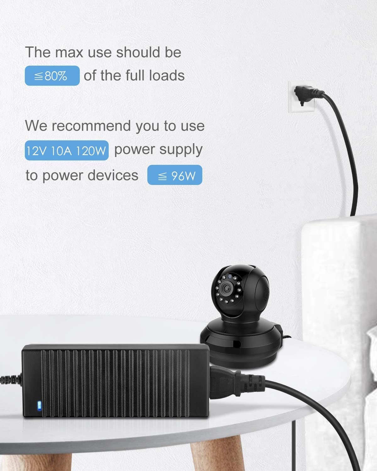 12V 10A 120W AC to DC Power Supply Adapter with 5.5x2.5mm Plug, Pack of 5 F288