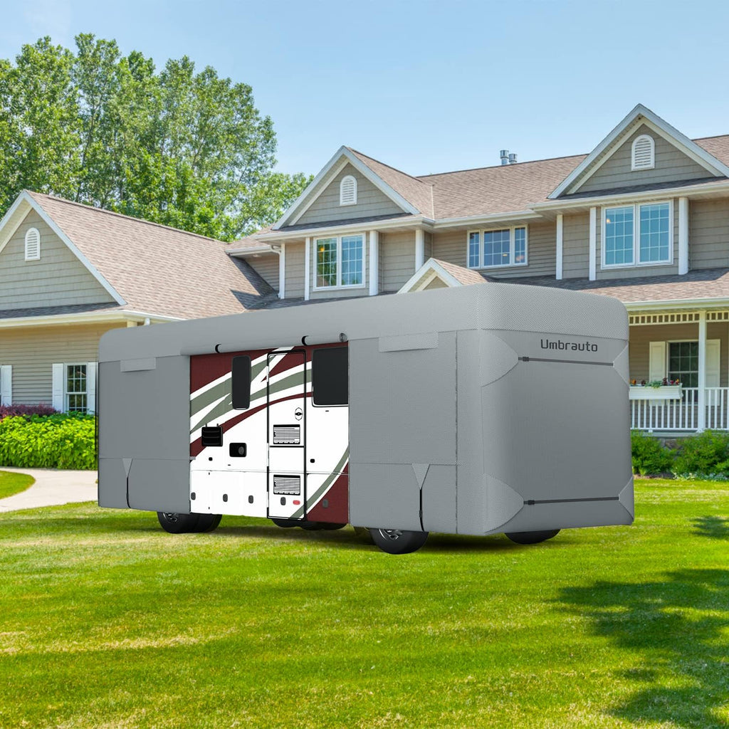 RV Cover for 37' to 40' Motorhome with 2Pcs Extra Straps, Adhesive Repair Patches, 6 Gutter Covers P83687