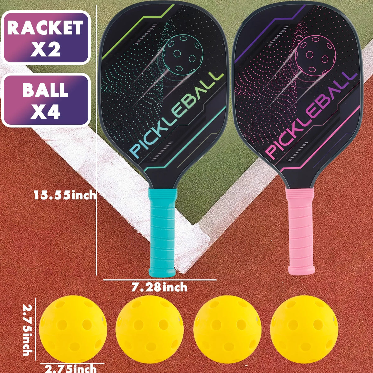 Pickleball Paddles Set of 2 with 4 Balls and Bag R930