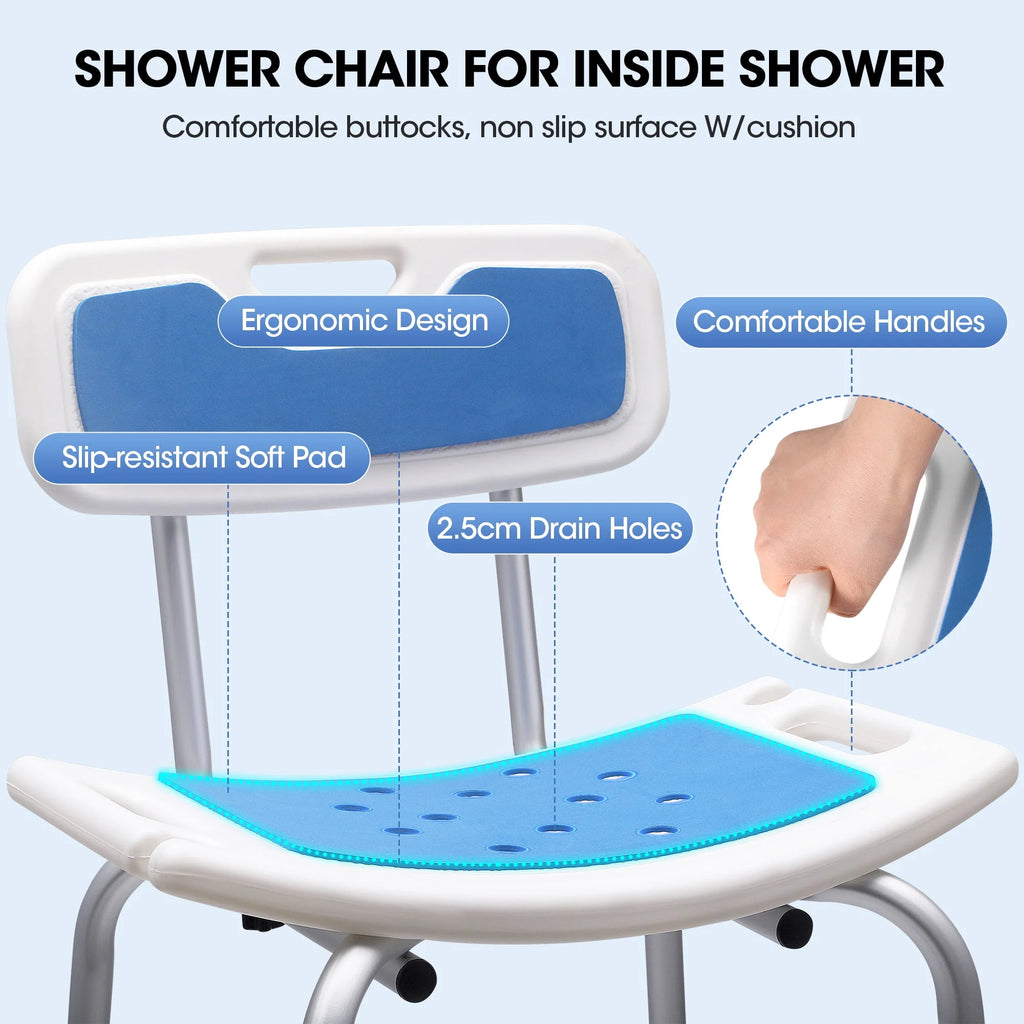 Bath and Shower Chair with Back and Padded Armrests, Height Adjustable U59334