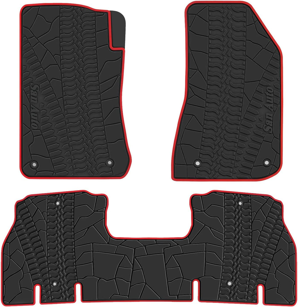 Black Red Rubber Car Floor Mat Full Set 4 Pieces N33803