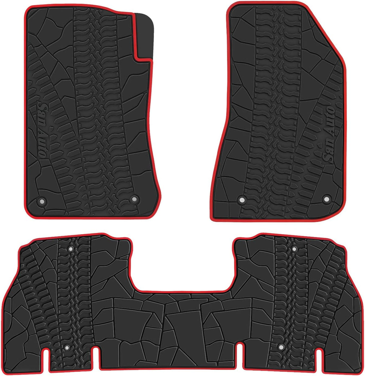 Black Red Rubber Car Floor Mat Full Set 4 Pieces N33803