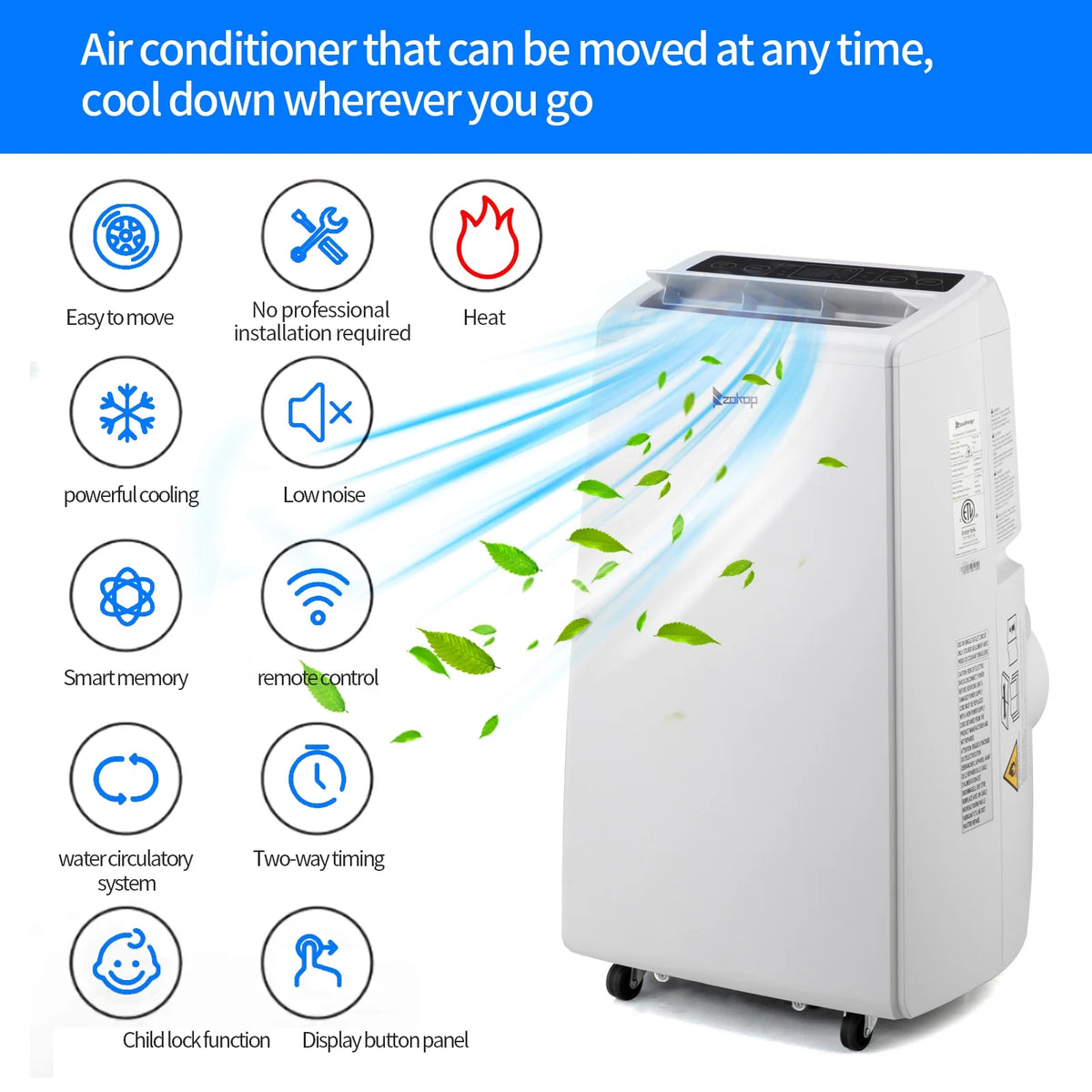 13000BTU Portable Air Conditioner Cooling Heating Dehumidification Fan W7536