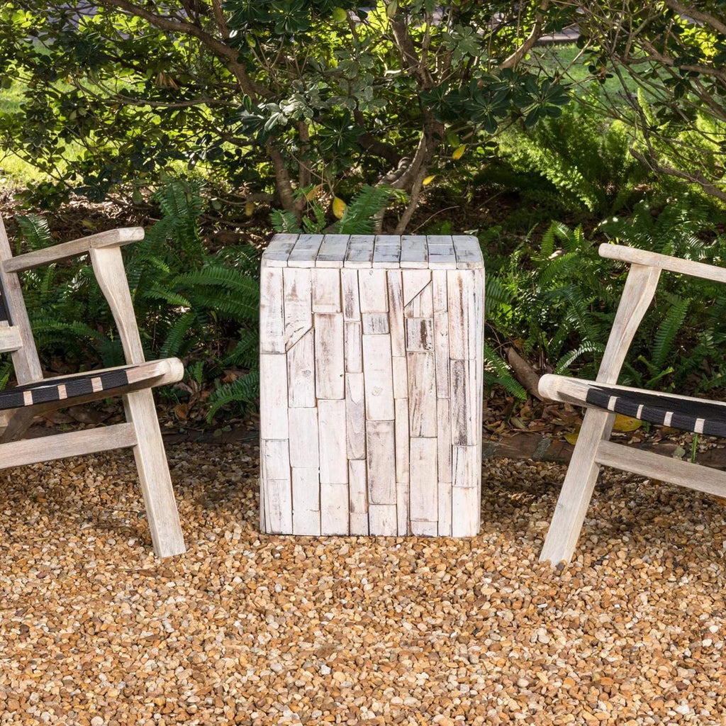 White-Washed Recycled Wood Stool End Table Q342460