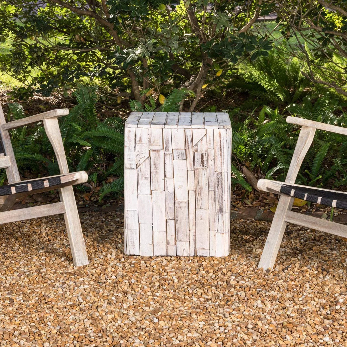 White-Washed Recycled Wood Stool End Table Q342460