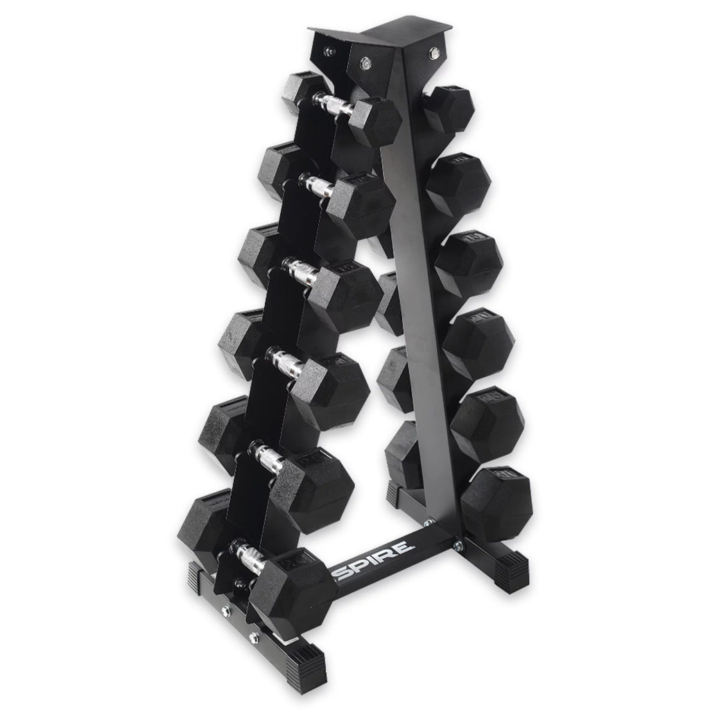 Heavy-Duty Rubber Dumbbell Weight Set with Rack, 210 lbs D31797