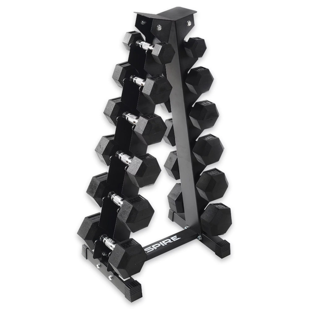 Heavy-Duty Rubber Dumbbell Weight Set with Rack, 210 lbs D31797