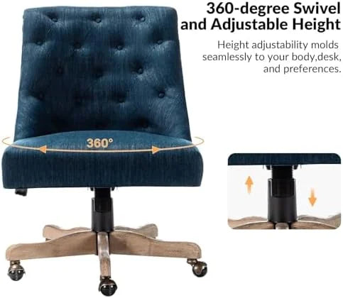 Blue Tufted Upholstered Home Office Chair with Wood Base B782