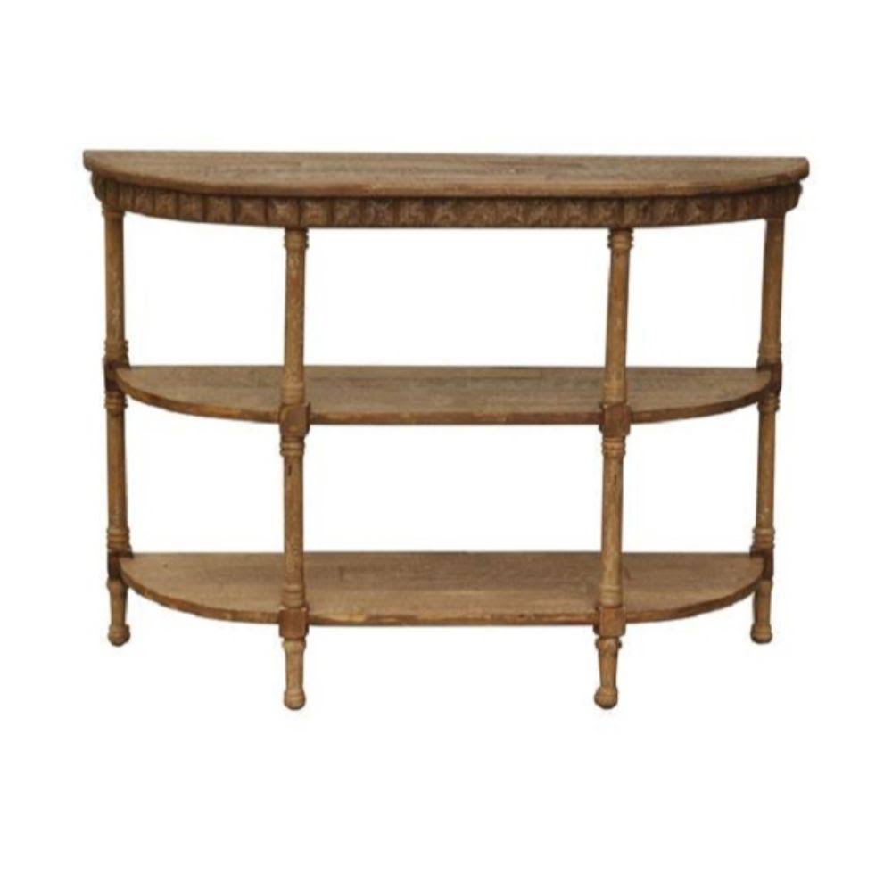 Brown Half-Moon Wooden Two Shelves Console Table N57819