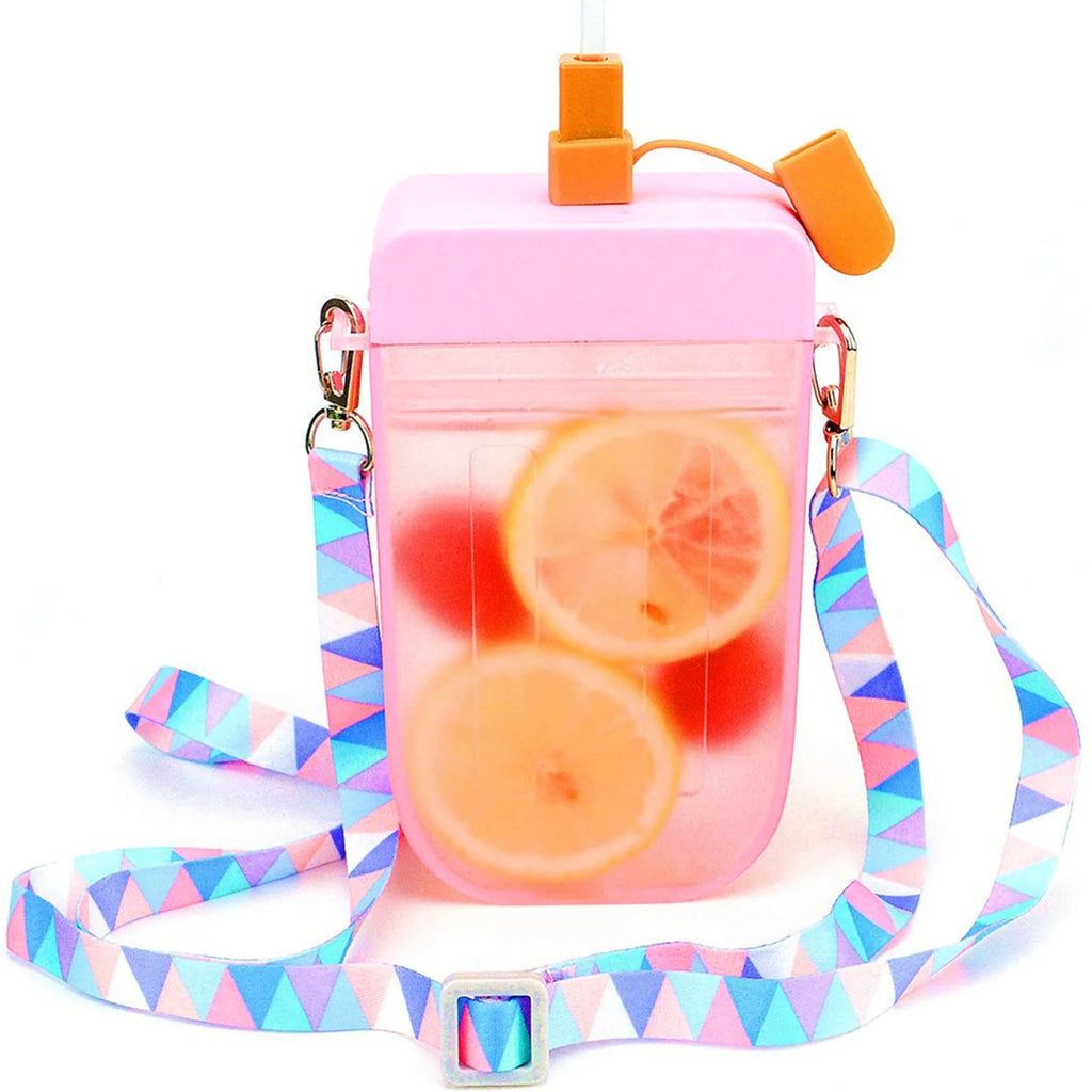 Translucent Water Bottle with Straw and Shoulder Strap G15743