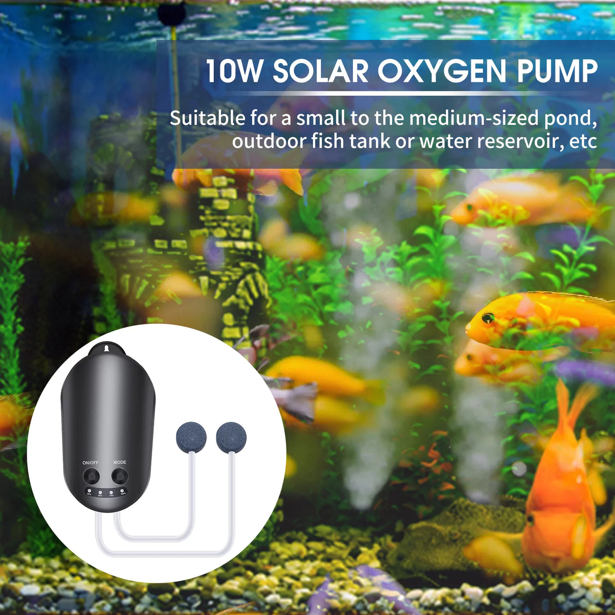 10W Solar Pump Aquarium Aerator with Air Stone Bracket Q956