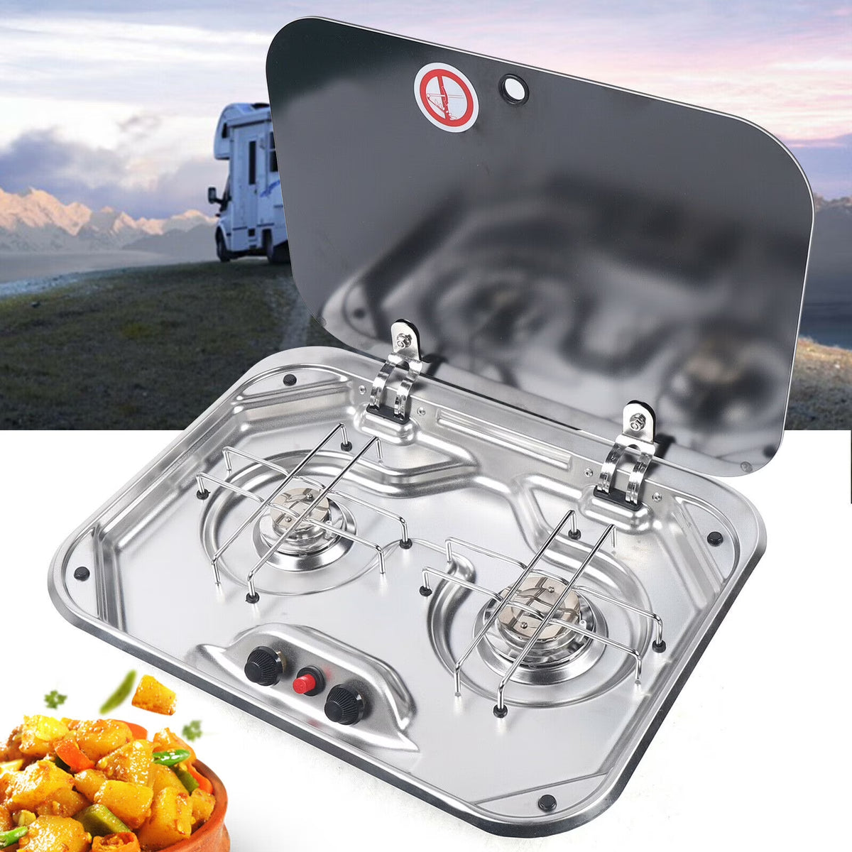 2 Burner LPG Gas Stove Cooktop with Glass Lid N884