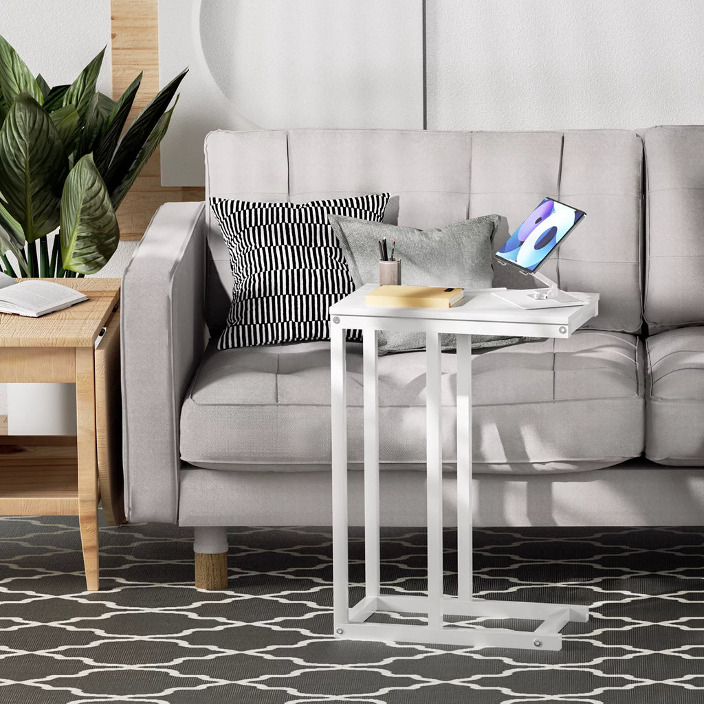 C-Shape Rectangle Side Table with Metal Frame, White A795130