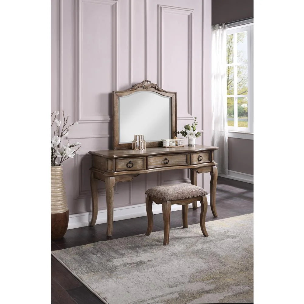 Wooden Makeup Vanity Set with Mirror and Stool D50187