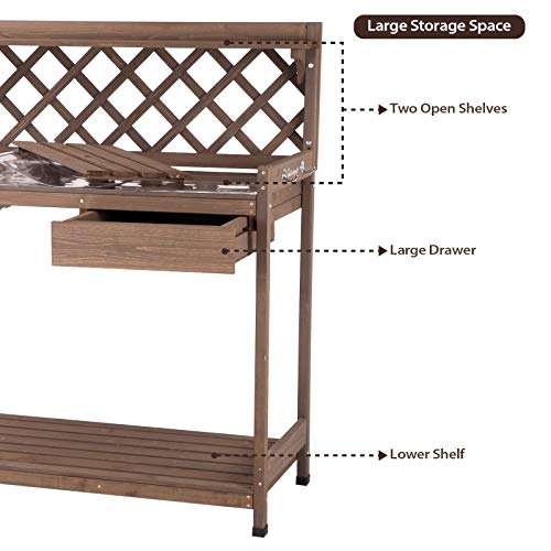 Wooden Potting Bench with Sink Storage P65100