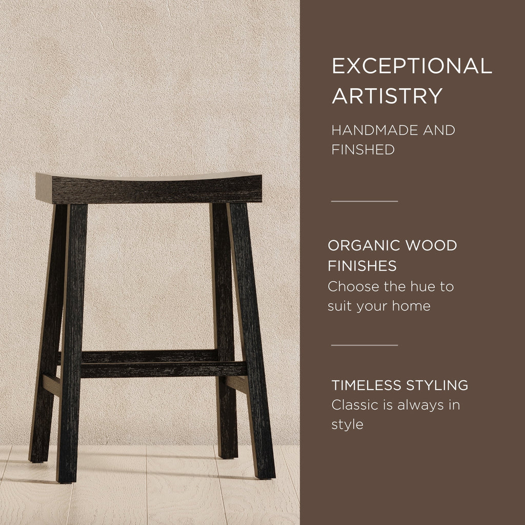 Antiqued Black Wooden Counter Stool C927
