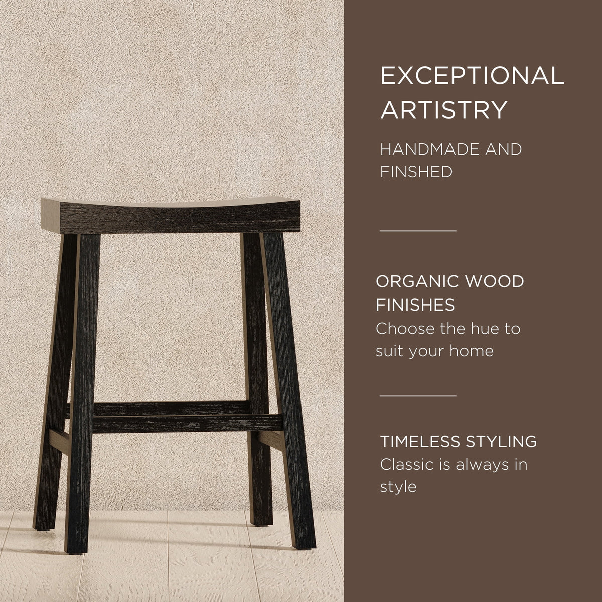 Antiqued Black Wooden Counter Stool C927