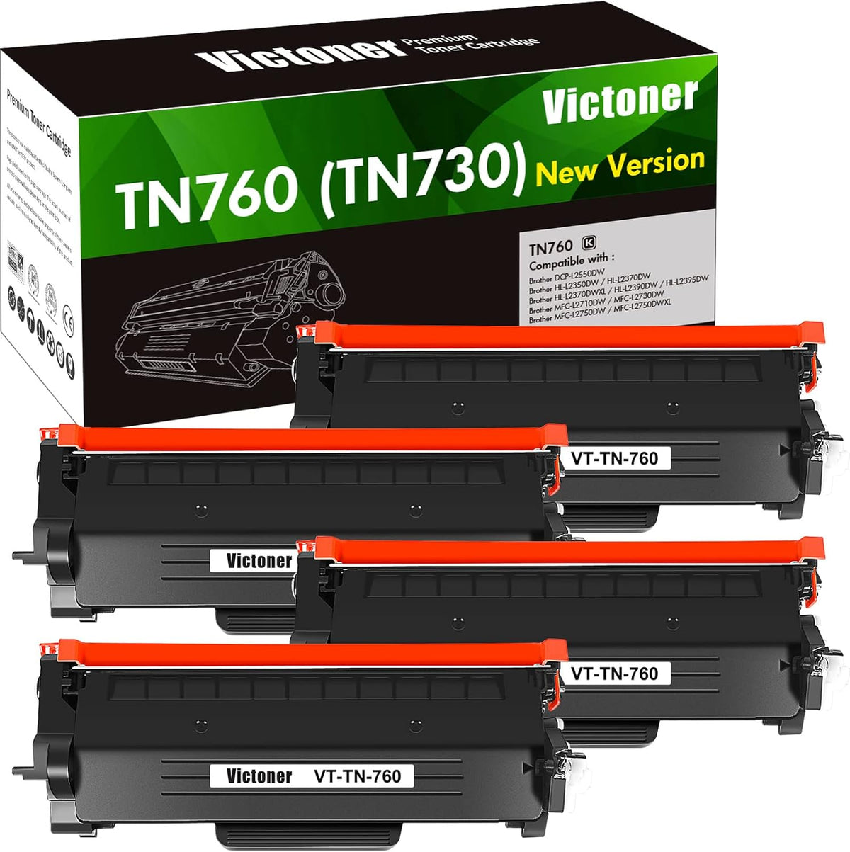 Compatible Toner Cartridge Replacement for Brother TN760 TN730 (4PK) Pack of 2 S236