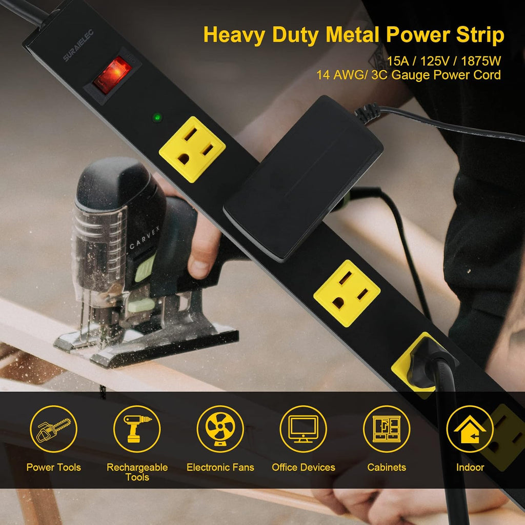 2-Pack 12 Outlet Metal Power Strip with 15 FT Cord Surge Protector O430187