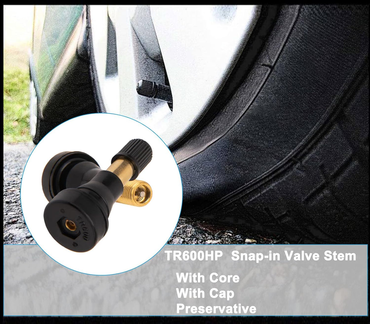 High Pressure Brass Rubber Snap-in Tire Valve Stem (100 Pack) Y9683