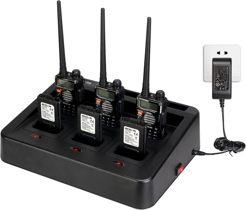 6 Pack Dual Band Rechargeable Walkie Talkies with 6-Way Charging Station W5005