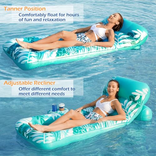 Inflatable Pool Float Lounger with Adjustable Backrest Cup Holders E428315