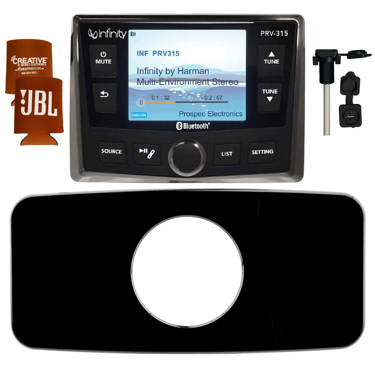 Waterproof Radio With Universal Marine Radio Dash Kit, And Usb/Aux M835