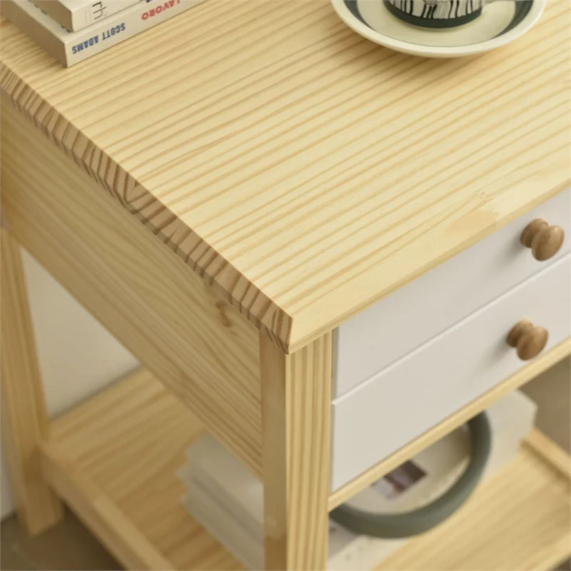 Solid Pine Wood 2 Drawer Nightstand Set of 2 J6514