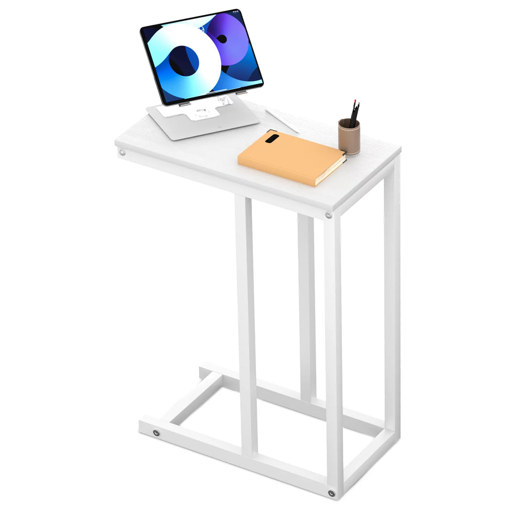 C-Shape Rectangle Side Table with Metal Frame, White A795130