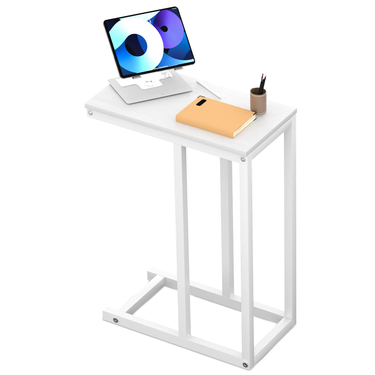 C-Shape Rectangle Side Table with Metal Frame, White A795130