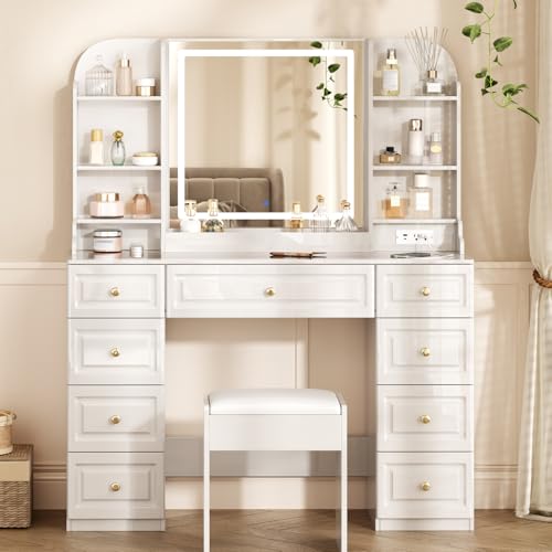 42" Black Makeup Vanity Desk with Mirror and Lights L183160
