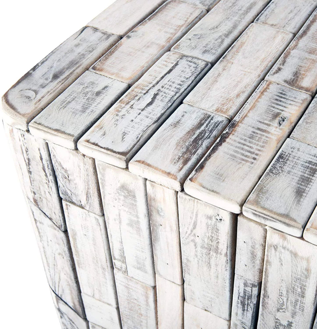 White-Washed Recycled Wood Stool End Table Q342460