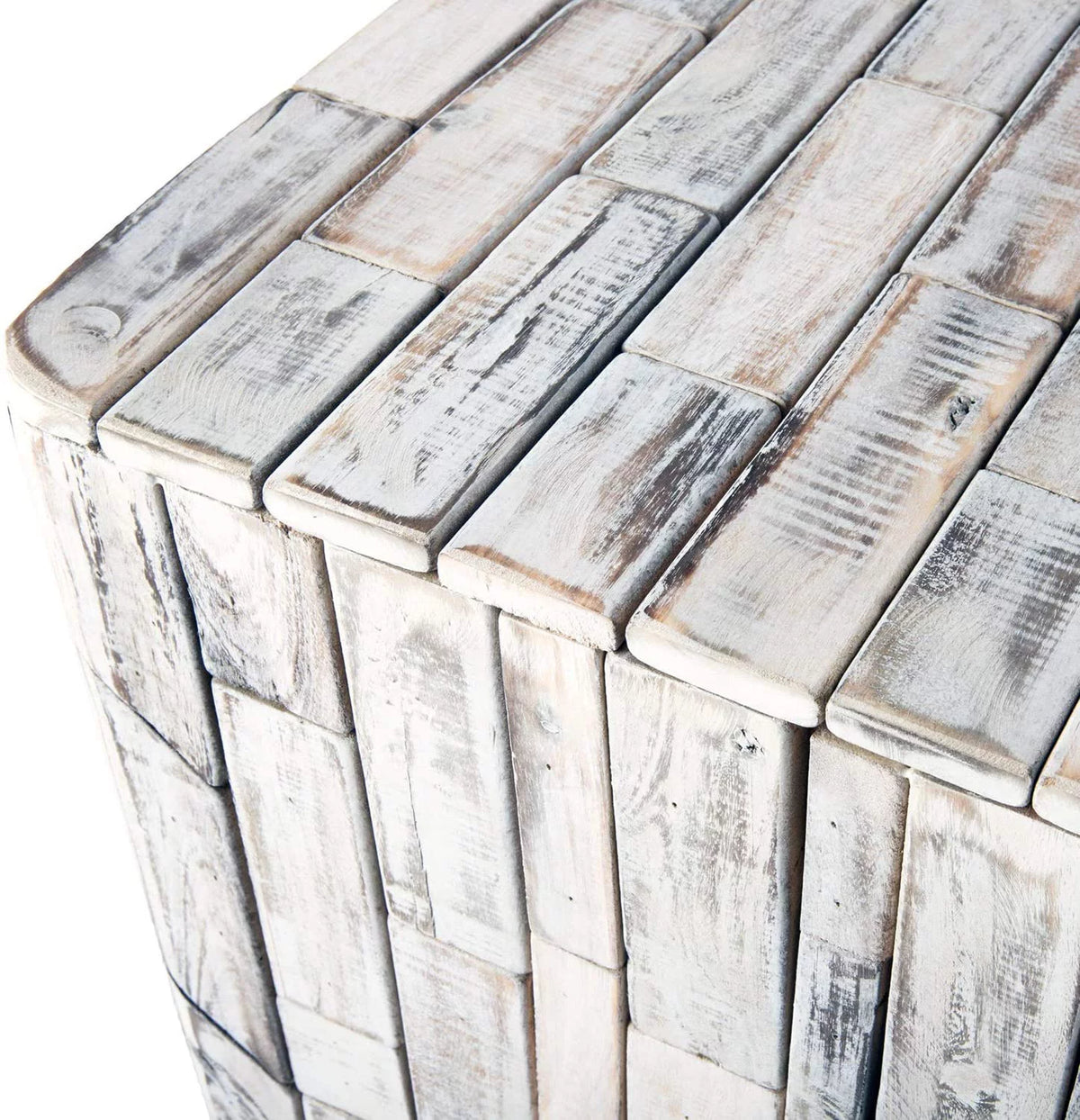 White-Washed Recycled Wood Stool End Table Q342460