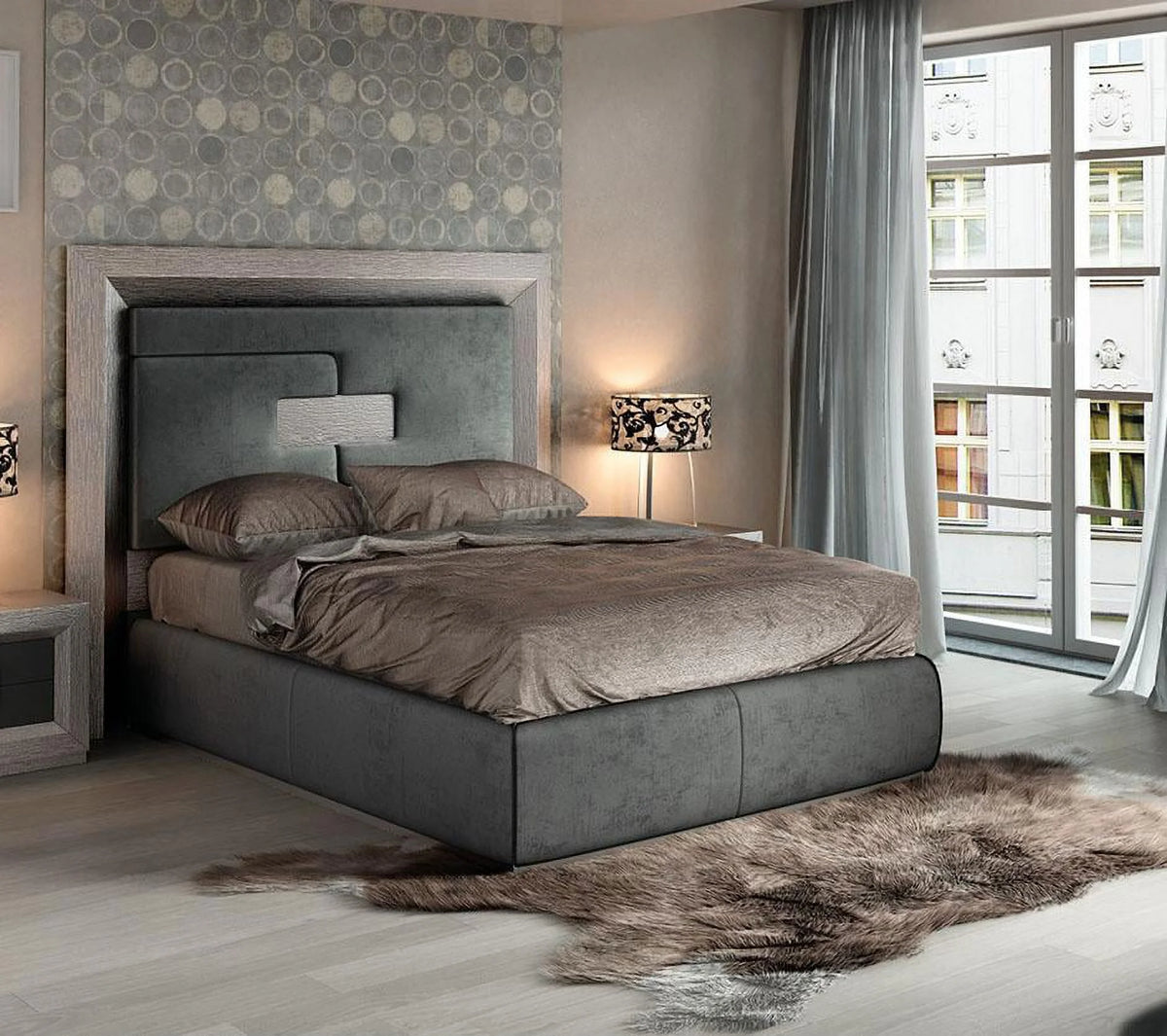 Gray High Headboard Queen Bed P2369