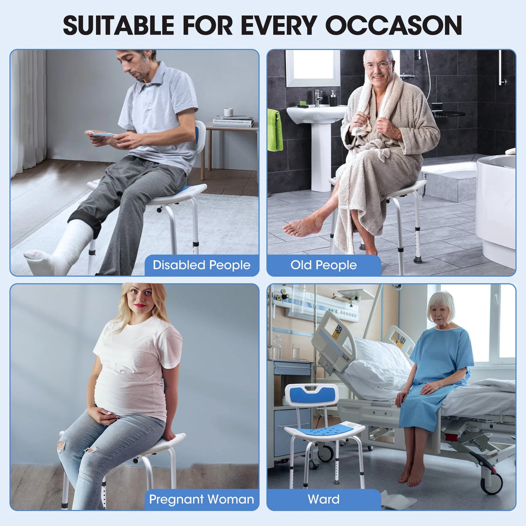 Bath and Shower Chair with Back and Padded Armrests, Height Adjustable U59334