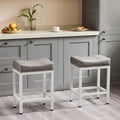 Bar Stools Set of 2, 24 Inch Metal Base PU Leather Saddle Seats, Gray S4990