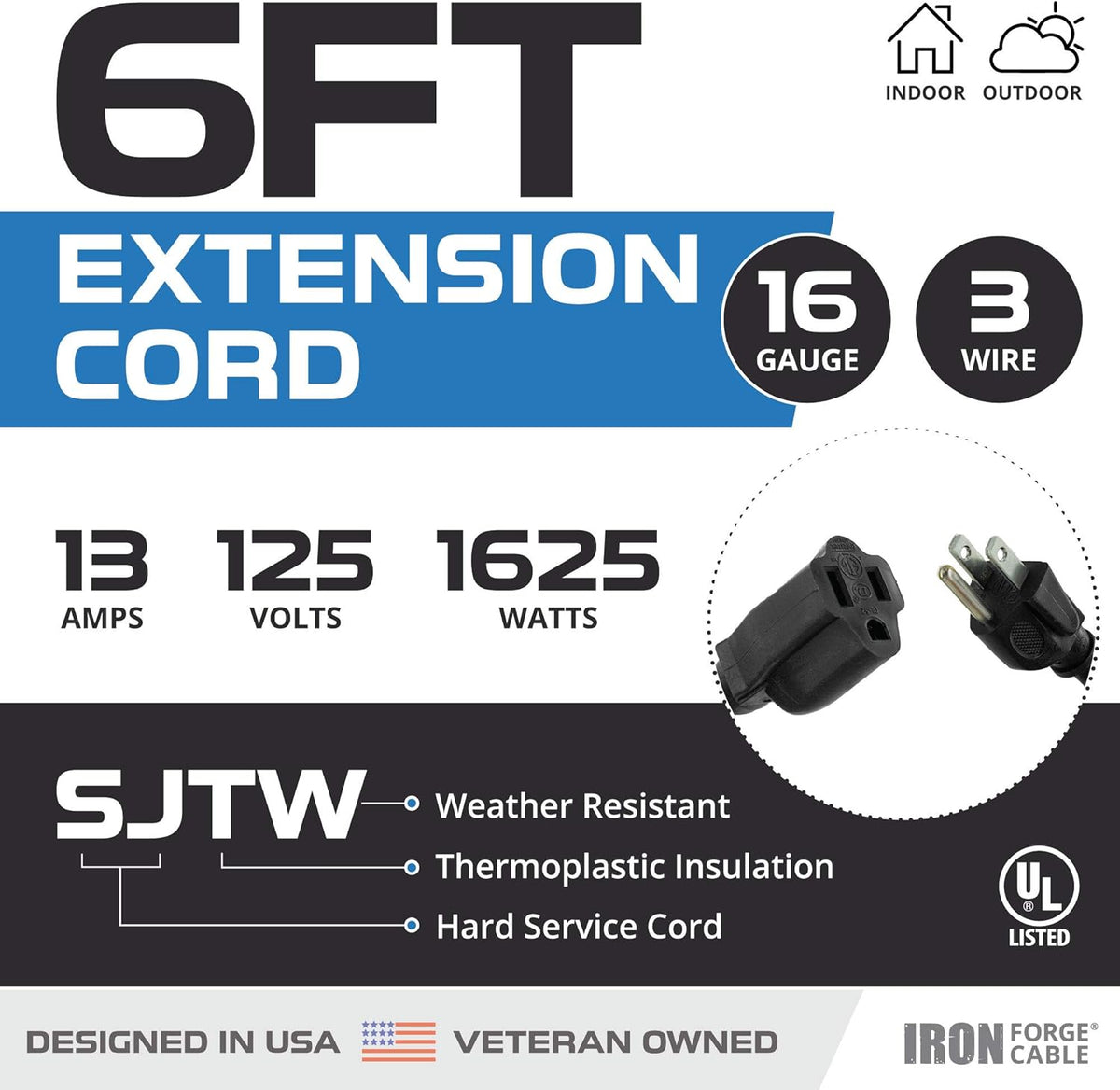 Black 16/3 100 Ft Outdoor Extension Cord with 3 Prong Grounded Plug D85972