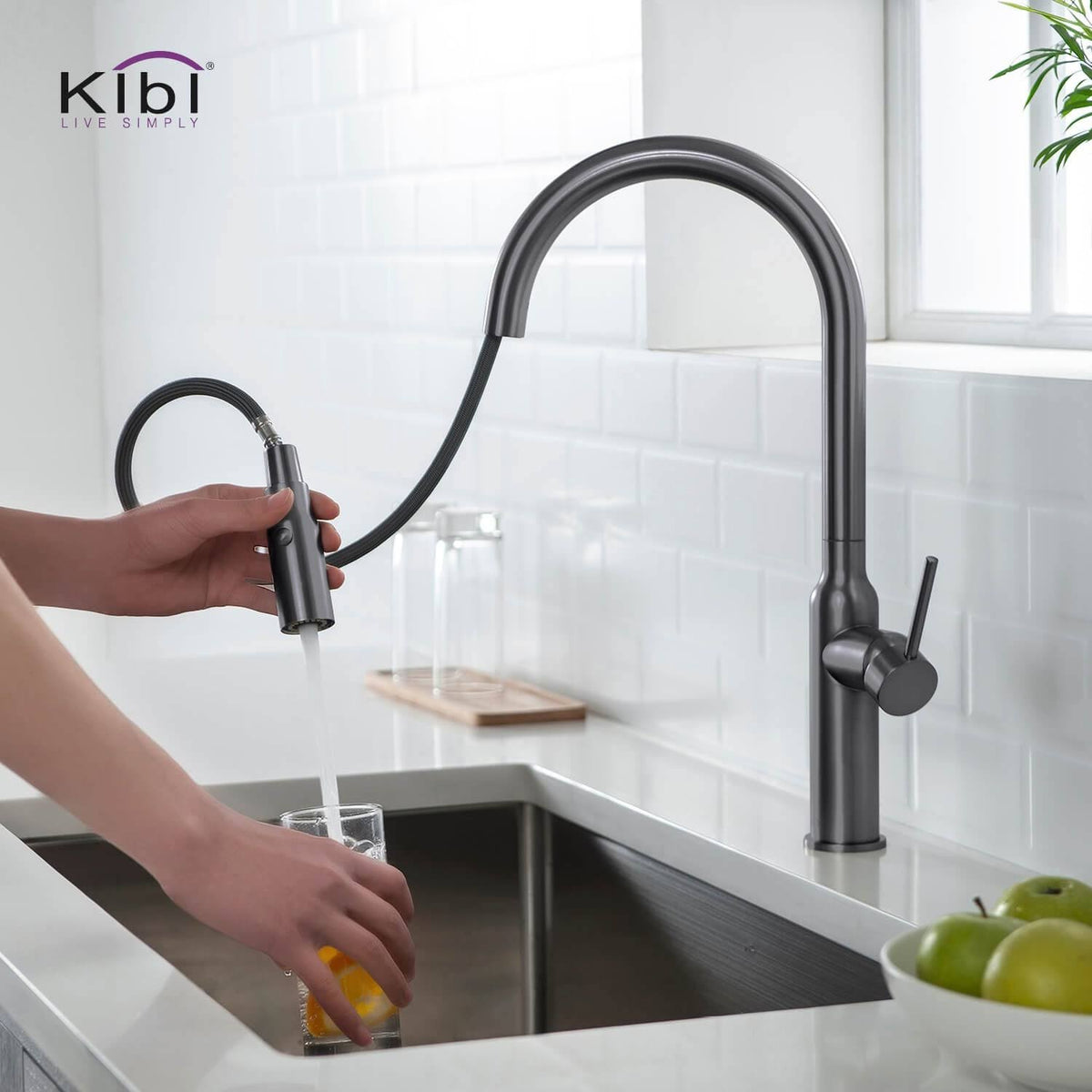 Black Single Level Kitchen Faucet with Sprayer Y741