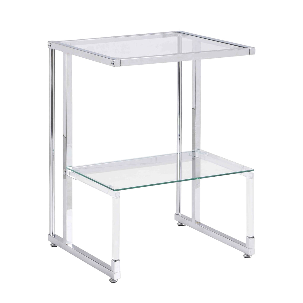 Chrome 2-Tier Acrylic Glass Top C Shape Side Table J1958