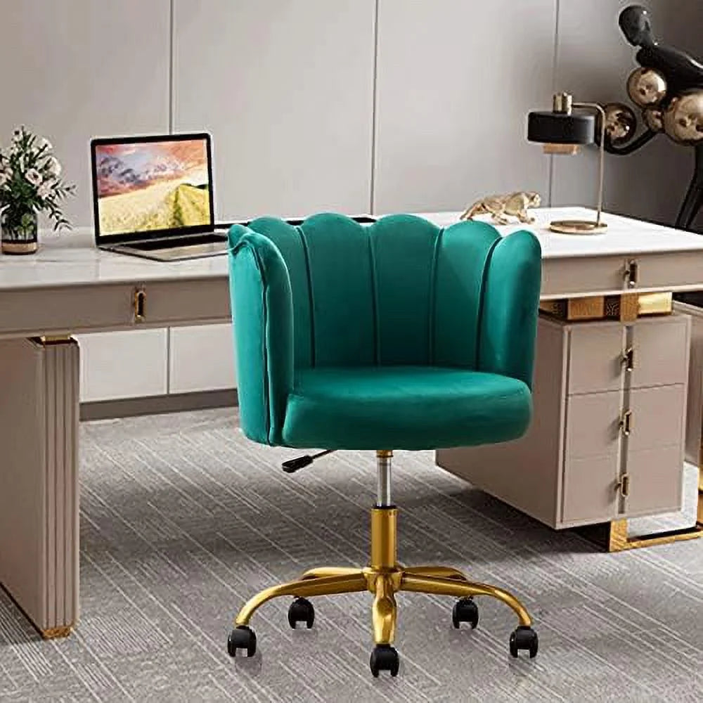 Velvet Height Adjustable Swivel Rolling Chair with Metal Base I97782