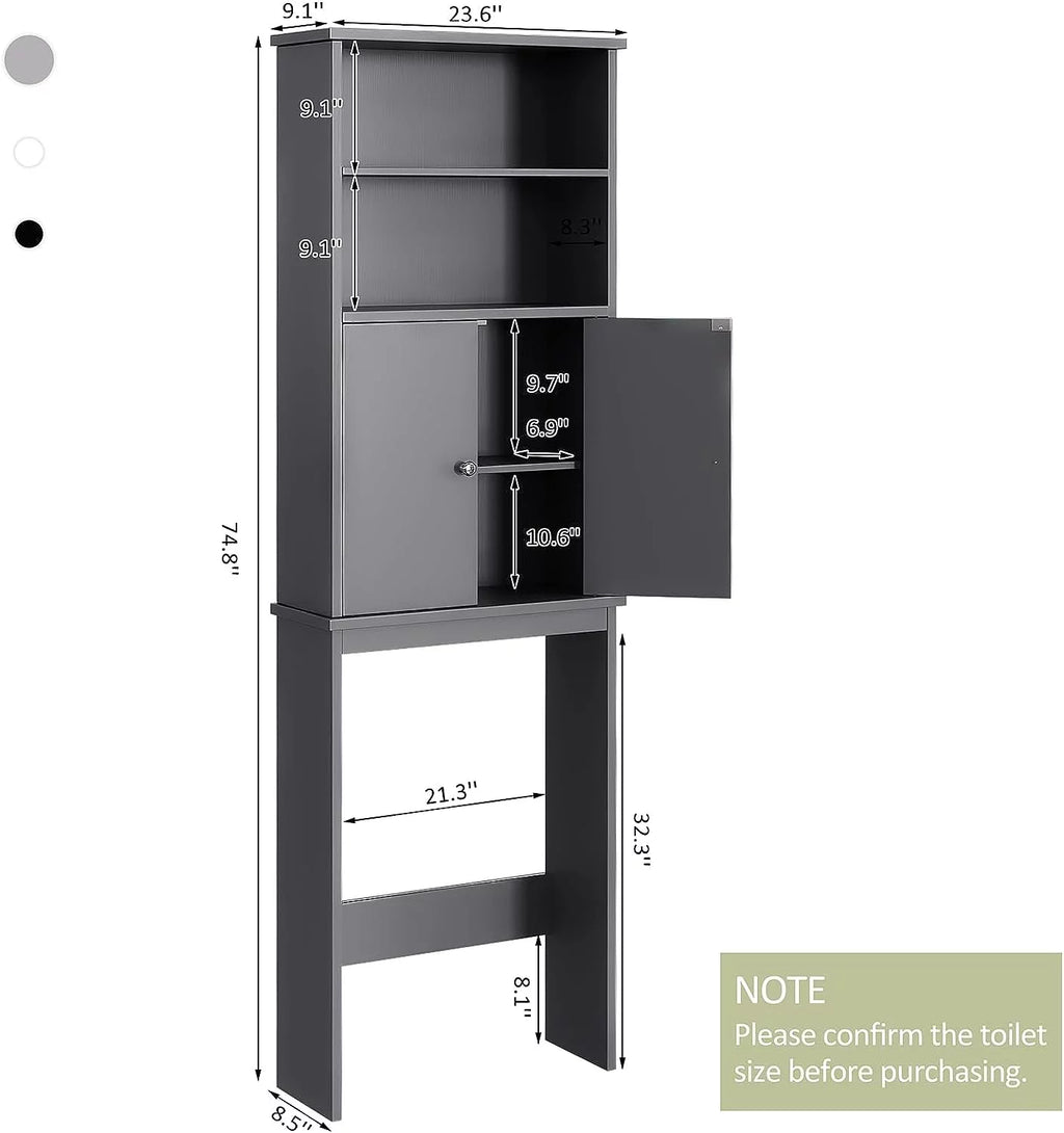 Over The Toilet Storage Cabinet with Adjustable Shelf, 75in, Gray J99338