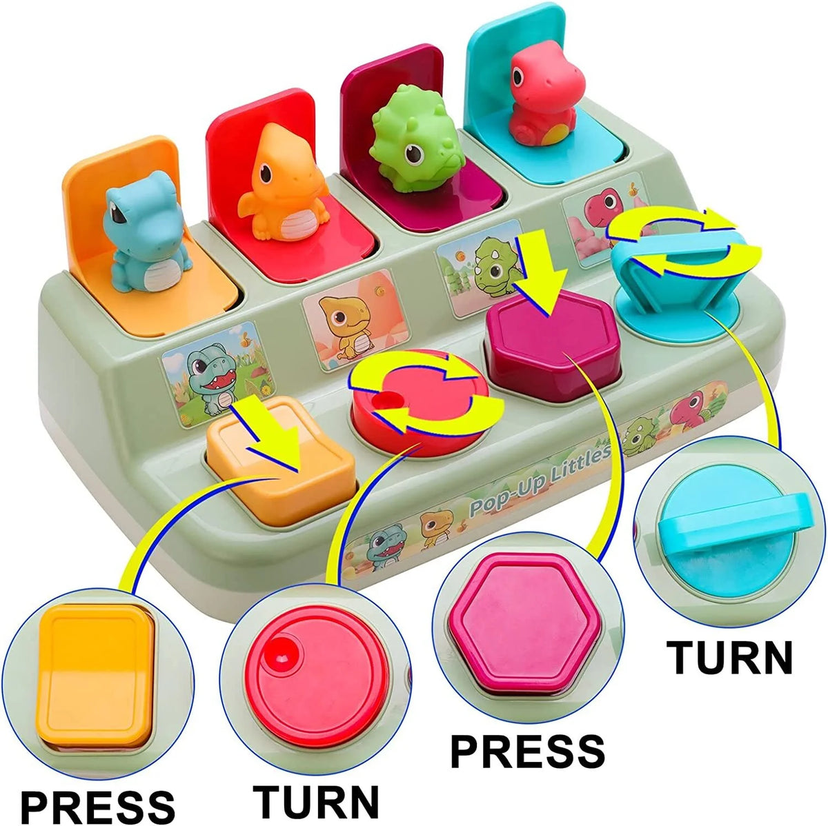 Pop-Up Pals Baby Toy for Sorting Colors and Animals, Musical Dinosaur Learning Toys for Babies and Toddlers 6M+ C435497