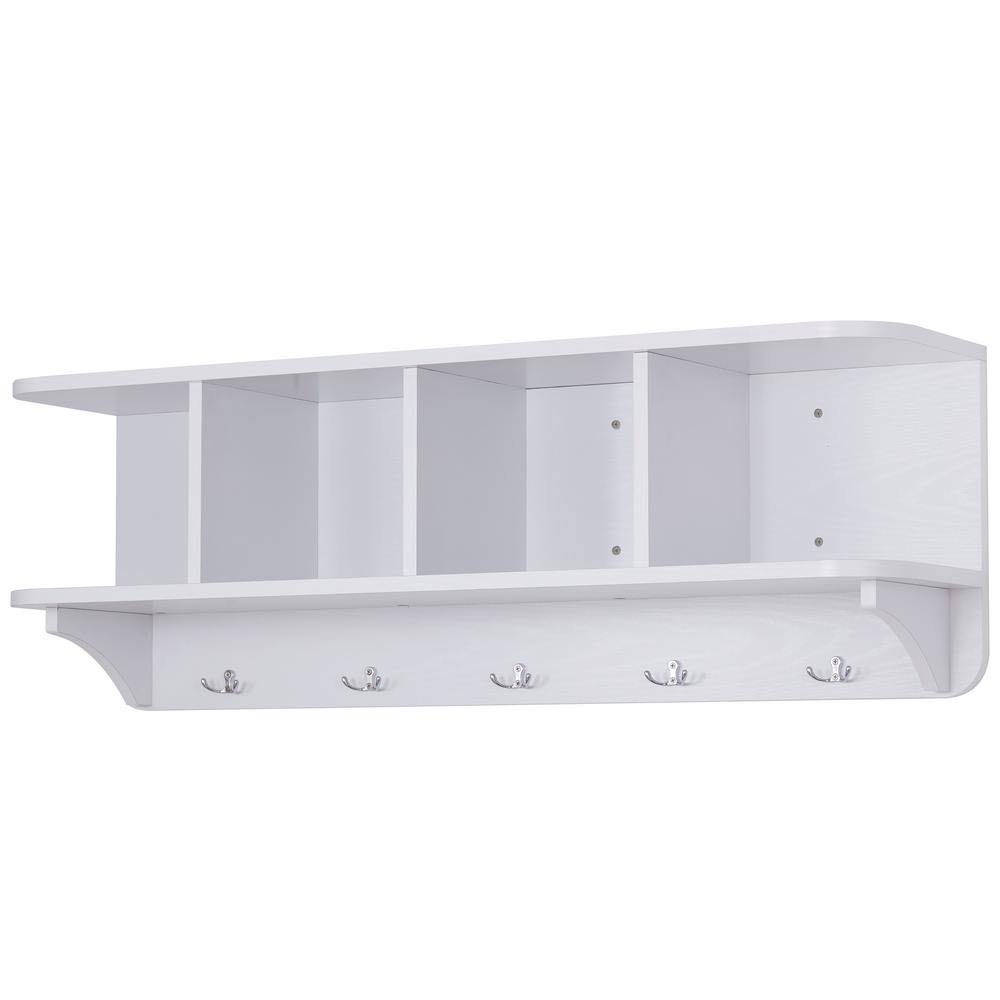 White 5-Hook Wall Mounted Coat Rack with Storage V46989